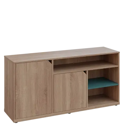 KU2-15DN3 L skříňka nízká 2-dveřová, nika, 740x1522x400, provedení levé, korpus a dvířka dub bardolino/police světle petrolejová